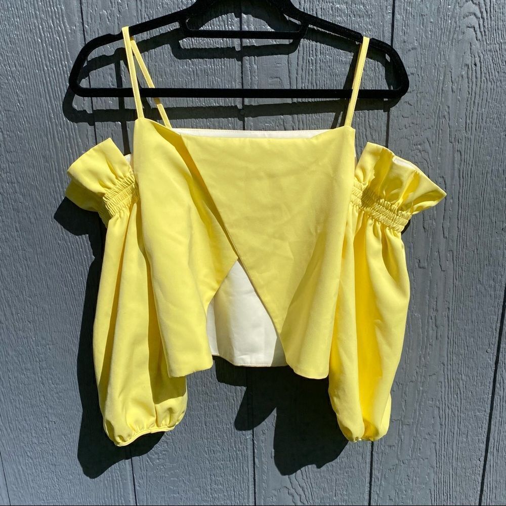 Style Mafia Yellow Cross Back Off Shoulder Top - Picture 5 of 9